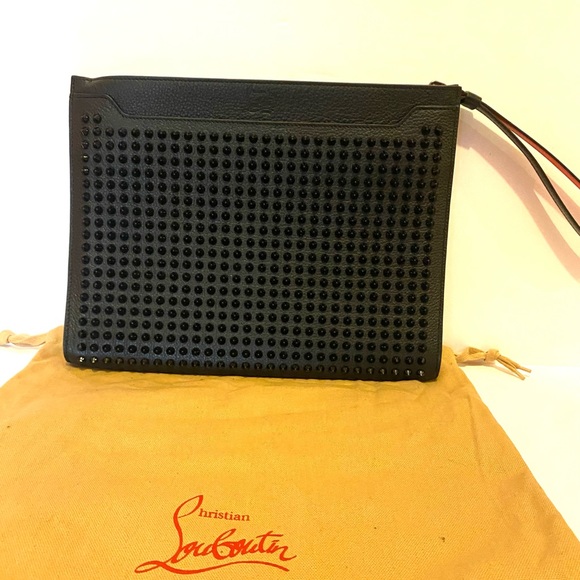 New Christian Louboutin SkyPouch Spike Clutch Pouch Bag Leather Black Bag - Picture 9 of 9